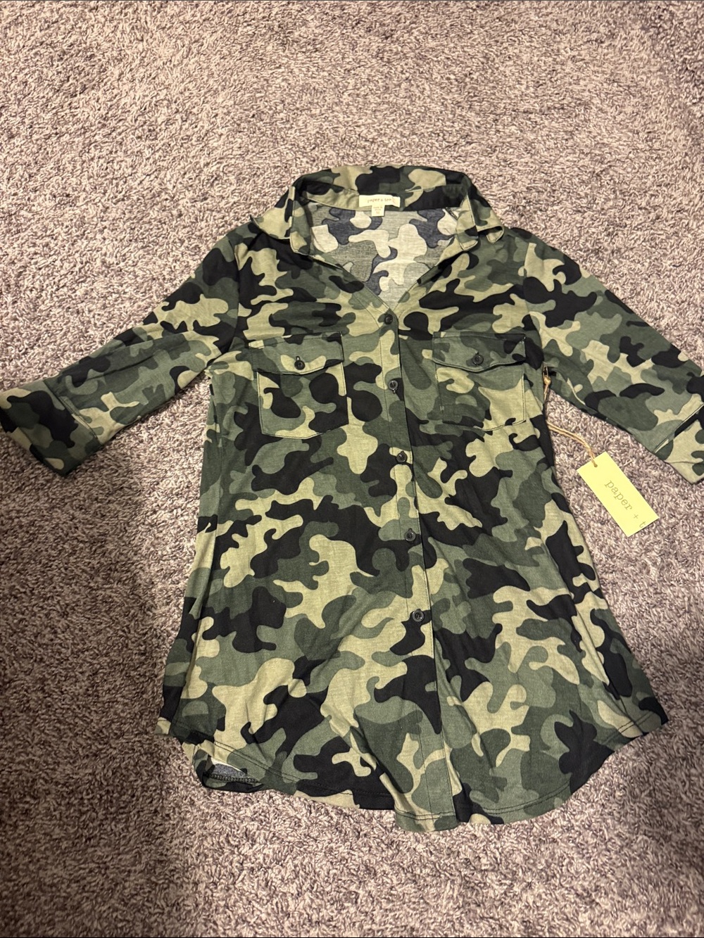 paper tee Green Camouflage Button-Down Shirt